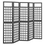 Separator cameră 5 panouri negru 201,5x180 cm nuiele/lemn brad GartenMobel Dekor