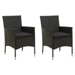 Scaune de grădină cu perne, 2 buc., negru, poliratan GartenMobel Dekor