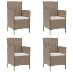 Scaune de grădină cu perne, 4 buc., bej, poliratan GartenMobel Dekor