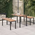 Set mobilier de grădină, 3 piese, maro și negru, WPC și oțel GartenMobel Dekor