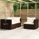 Set mobilier de grădină cu perne, 3 piese, maro, poliratan GartenMobel Dekor