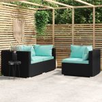 Set mobilier de grădină cu perne, 3 piese, negru, poliratan GartenMobel Dekor