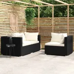 Set mobilier de grădină cu perne, 3 piese, negru, poliratan GartenMobel Dekor