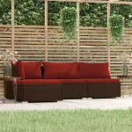Set mobilier de grădină cu perne, 4 piese, maro, poliratan GartenMobel Dekor