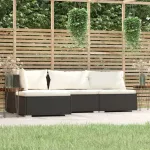 Set mobilier de grădină cu perne, 4 piese, negru, poliratan GartenMobel Dekor