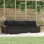 Set mobilier relaxare grădină 4 piese cu perne poliratan negru GartenMobel Dekor