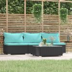 Set mobilier relaxare grădină 4 piese cu perne poliratan negru GartenMobel Dekor