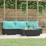 Set mobilier relaxare grădină 4 piese cu perne poliratan negru GartenMobel Dekor