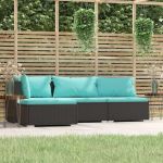 Set mobilier relaxare grădină 4 piese cu perne poliratan negru GartenMobel Dekor