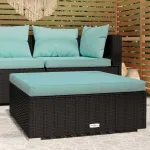 Taburet de grădină cu pernă, negru, 70x70x30 cm, poliratan GartenMobel Dekor