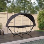 Pat de exterior cu baldachin negru oțel & țesătură oxford GartenMobel Dekor