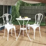 Set mobilier bistro, 3 piese, alb, aluminiu turnat GartenMobel Dekor