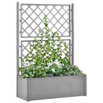 Strat înălțat grădină cu spalier și sistem de auto-udare, gri GartenMobel Dekor