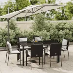 Set mobilier de grădină cu perne, 7 piese, negru, poliratan GartenMobel Dekor