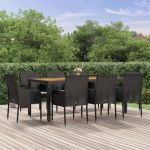 Set mobilier de grădină cu perne, 9 piese, negru, poliratan GartenMobel Dekor