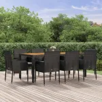 Set mobilier de grădină cu perne, 9 piese, negru, poliratan GartenMobel Dekor