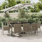 Set mobilier grădină cu perne, 9 piese, gri, poliratan GartenMobel Dekor