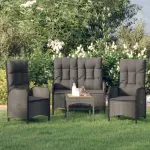 Set mobilier de grădină cu perne, 3 piese, negru, poliratan GartenMobel Dekor