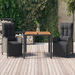 Set mobilier de grădină cu perne, 3 piese, negru, poliratan GartenMobel Dekor
