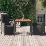 Set mobilier de grădină cu perne, 3 piese, negru, poliratan GartenMobel Dekor