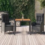 Set mobilier de grădină cu perne, 3 piese, negru, poliratan GartenMobel Dekor