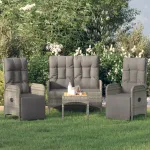 Set mobilier de grădină cu perne, 4 piese, gri, poliratan GartenMobel Dekor