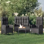 Set mobilier de grădină cu perne, 4 piese, negru, poliratan GartenMobel Dekor