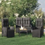 Set mobilier de grădină cu perne, 4 piese, negru, poliratan GartenMobel Dekor