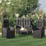 Set mobilier de grădină cu perne, 4 piese, negru, poliratan GartenMobel Dekor