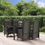 Set mobilier de grădină cu perne, 5 piese, negru, poliratan GartenMobel Dekor
