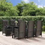 Set mobilier de grădină cu perne, 7 piese, negru, poliratan GartenMobel Dekor
