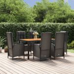 Set mobilier de grădină cu perne, 7 piese, negru, poliratan GartenMobel Dekor
