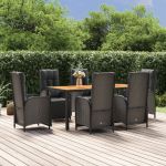 Set mobilier de grădină cu perne, 7 piese, negru, poliratan GartenMobel Dekor