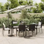 Set mobilier de grădină cu perne, 7 piese, negru, poliratan GartenMobel Dekor