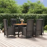Set mobilier de grădină cu perne, 7 piese, negru, poliratan GartenMobel Dekor