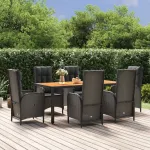 Set mobilier de grădină cu perne, 7 piese, negru, poliratan GartenMobel Dekor