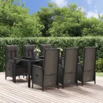 Set mobilier de grădină cu perne, 7 piese, negru/gri, poliratan GartenMobel Dekor