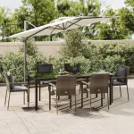 Set mobilier de grădină cu perne, 7 piese, negru/gri, poliratan GartenMobel Dekor