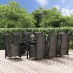Set mobilier de grădină cu perne, 9 piese, negru, poliratan GartenMobel Dekor