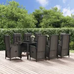 Set mobilier de grădină cu perne, 9 piese, negru, poliratan GartenMobel Dekor