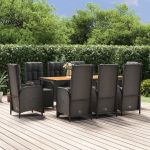 Set mobilier de grădină cu perne, 9 piese, negru, poliratan GartenMobel Dekor
