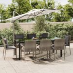 Set mobilier de grădină cu perne, 9 piese, negru/gri, poliratan GartenMobel Dekor