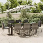 Set mobilier de grădină cu perne, 9 piese, negru/gri, poliratan GartenMobel Dekor