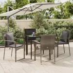 Set mobilier grădină cu perne, 5 piese, negru și gri, poliratan GartenMobel Dekor