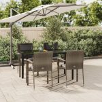 Set mobilier grădină cu perne, 5 piese, negru și gri, poliratan GartenMobel Dekor