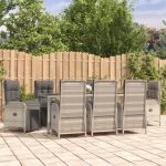 Set mobilier grădină cu perne, 9 piese, gri, poliratan GartenMobel Dekor