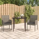 Set mobilier de grădină cu perne, 3 piese, negru/gri, poliratan GartenMobel Dekor