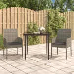 Set mobilier de grădină cu perne, 3 piese, negru/gri, poliratan GartenMobel Dekor