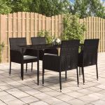 Set mobilier de grădină cu perne, 5 piese, negru, poliratan GartenMobel Dekor