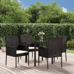 Set mobilier de grădină cu perne, 5 piese, negru, poliratan GartenMobel Dekor